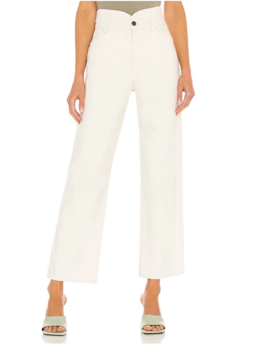 Veronica Beard Blake Classic Straight High Rise Ecru White Cropped Jeans 32/14
